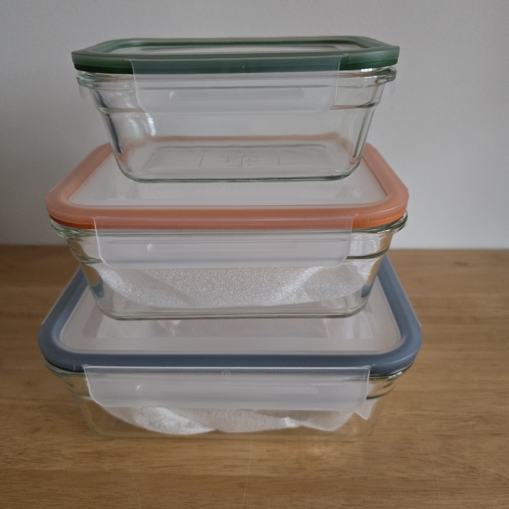 Pampered Chef 101448 Leakproof Glass Container Set Clear Multicolor Nesting
